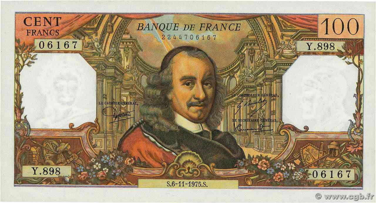 100 Francs CORNEILLE FRANCIA  1975 F.65.50 q.FDC