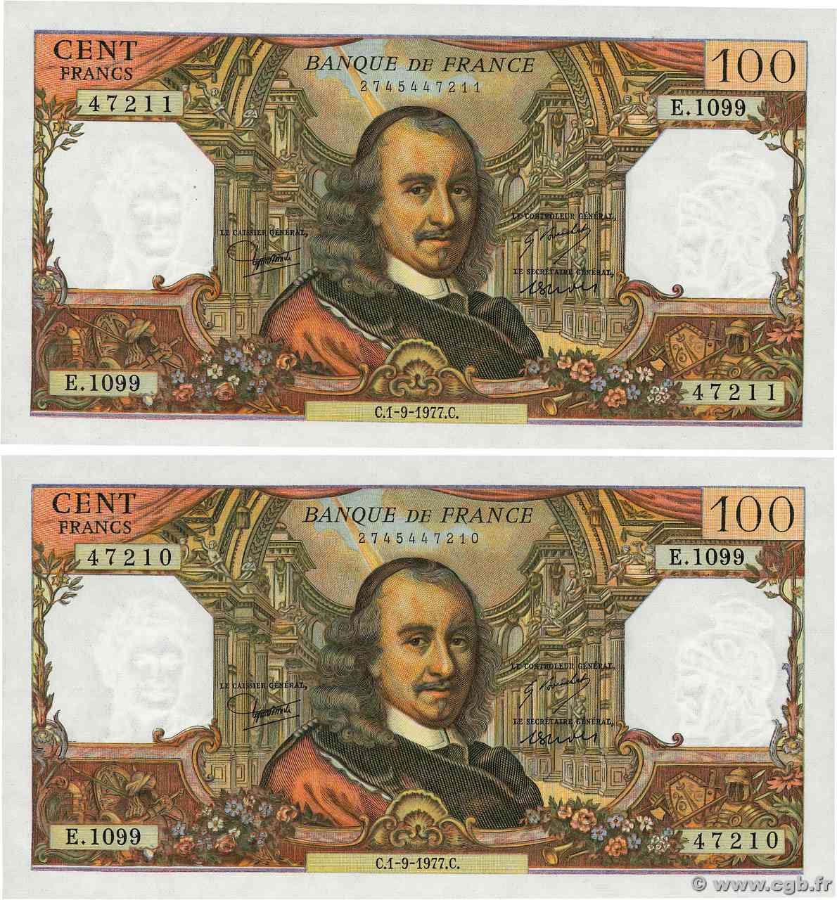 100 Francs CORNEILLE Consécutifs FRANCE  1977 F.65.59 pr.NEUF