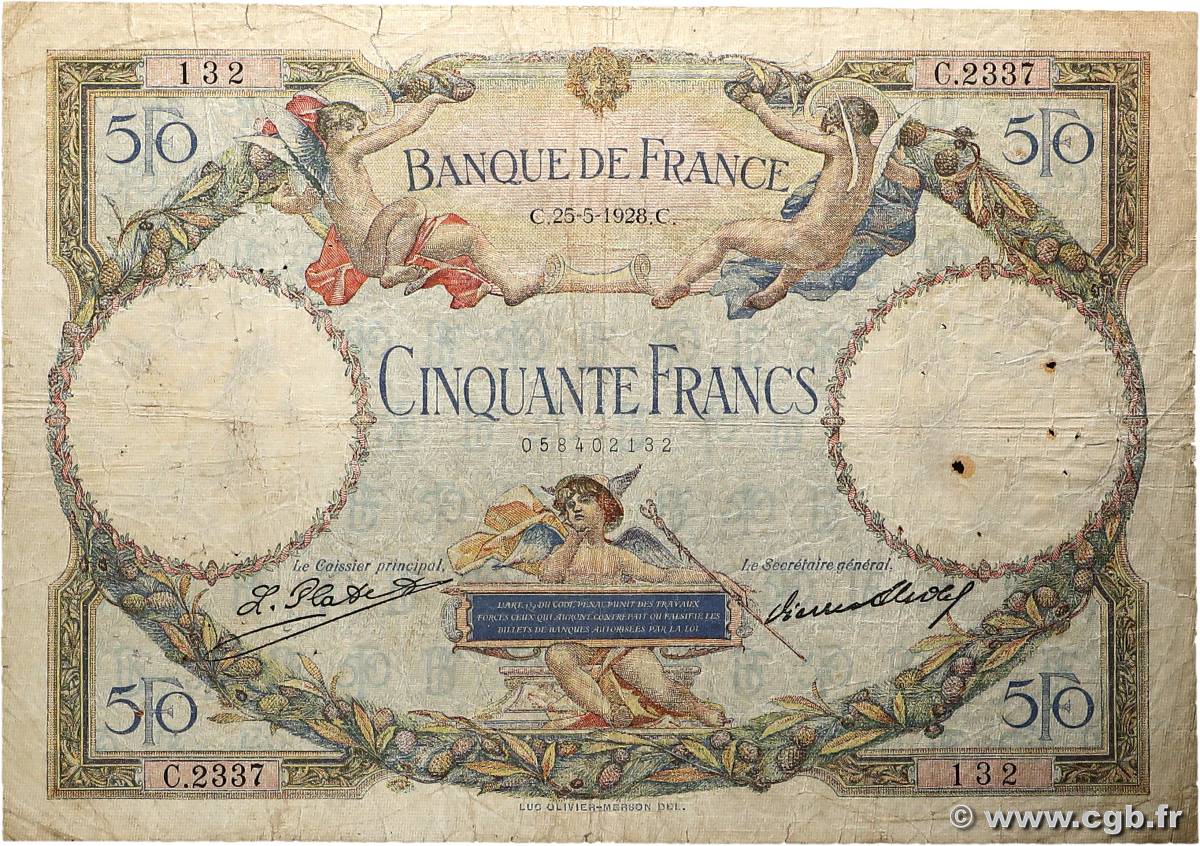 50 Francs LUC OLIVIER MERSON FRANCE  1928 F.15.02 B