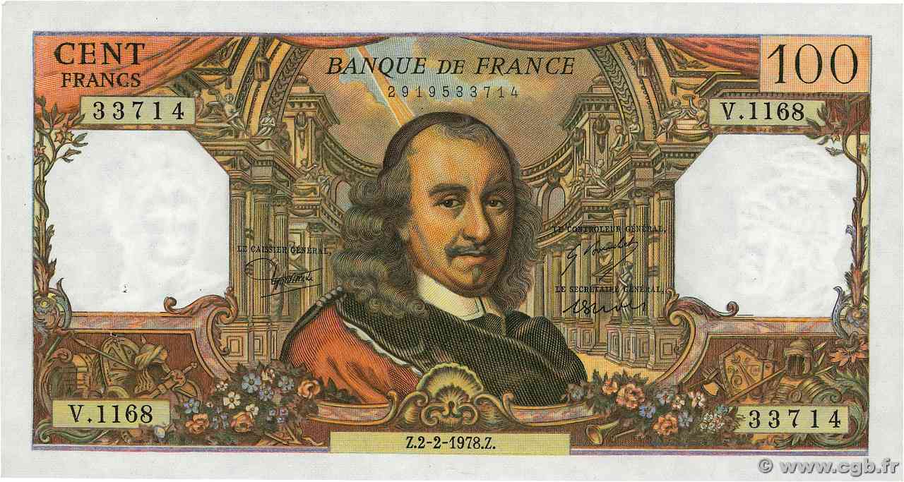 100 Francs CORNEILLE FRANCIA  1978 F.65.61 AU