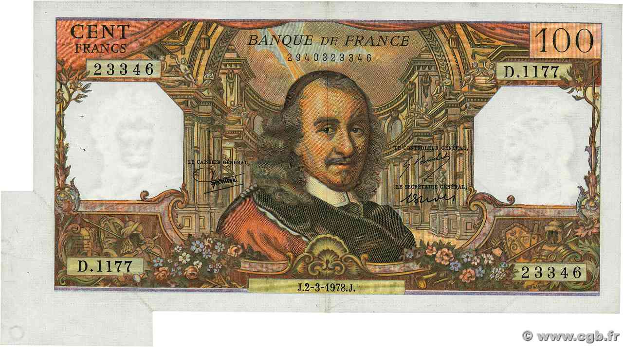 100 Francs CORNEILLE Fauté FRANCIA  1978 F.65.62 SPL+