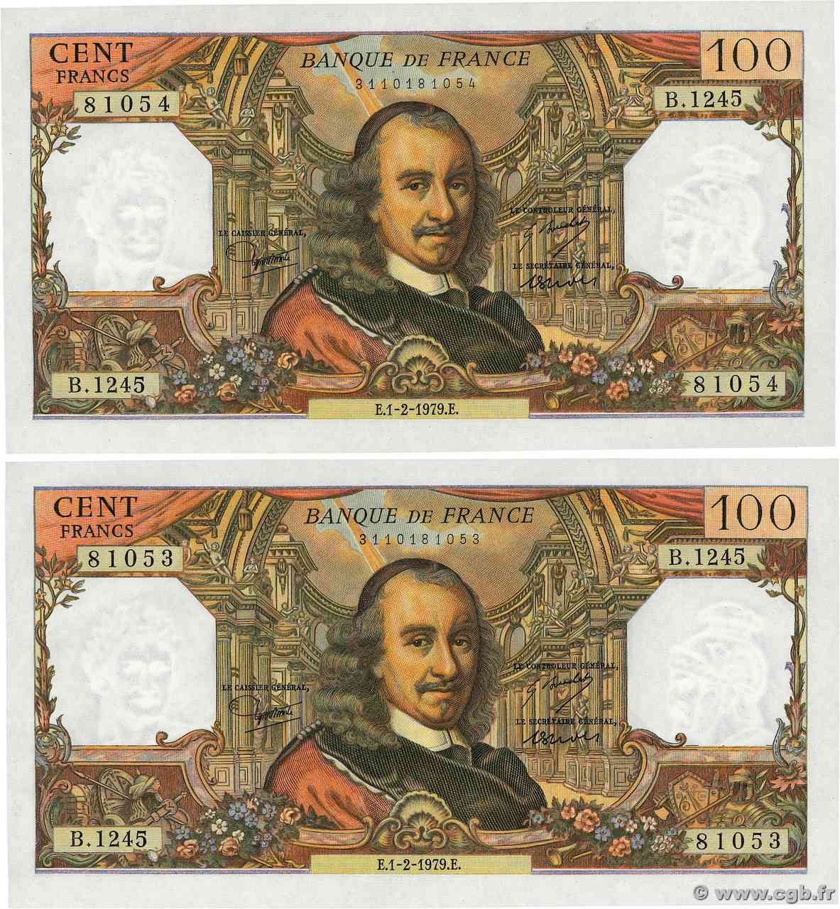 100 Francs CORNEILLE Consécutifs FRANCE  1979 F.65.65 SPL+