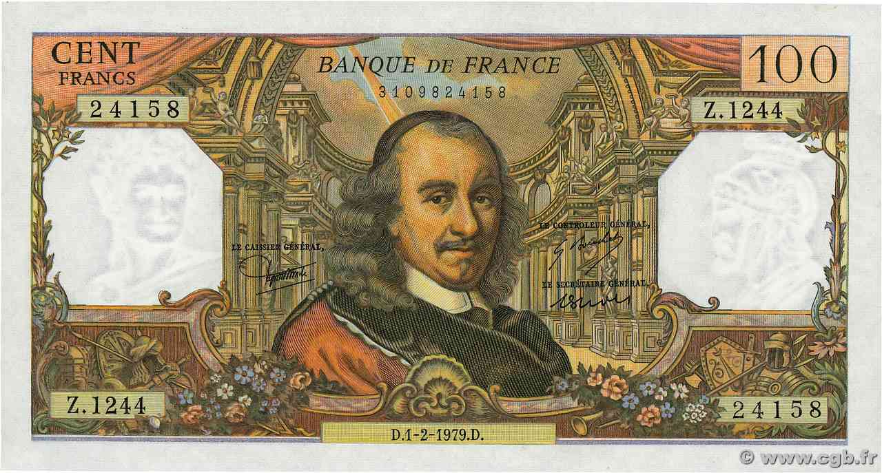 100 Francs CORNEILLE FRANCIA  1979 F.65.65 q.FDC