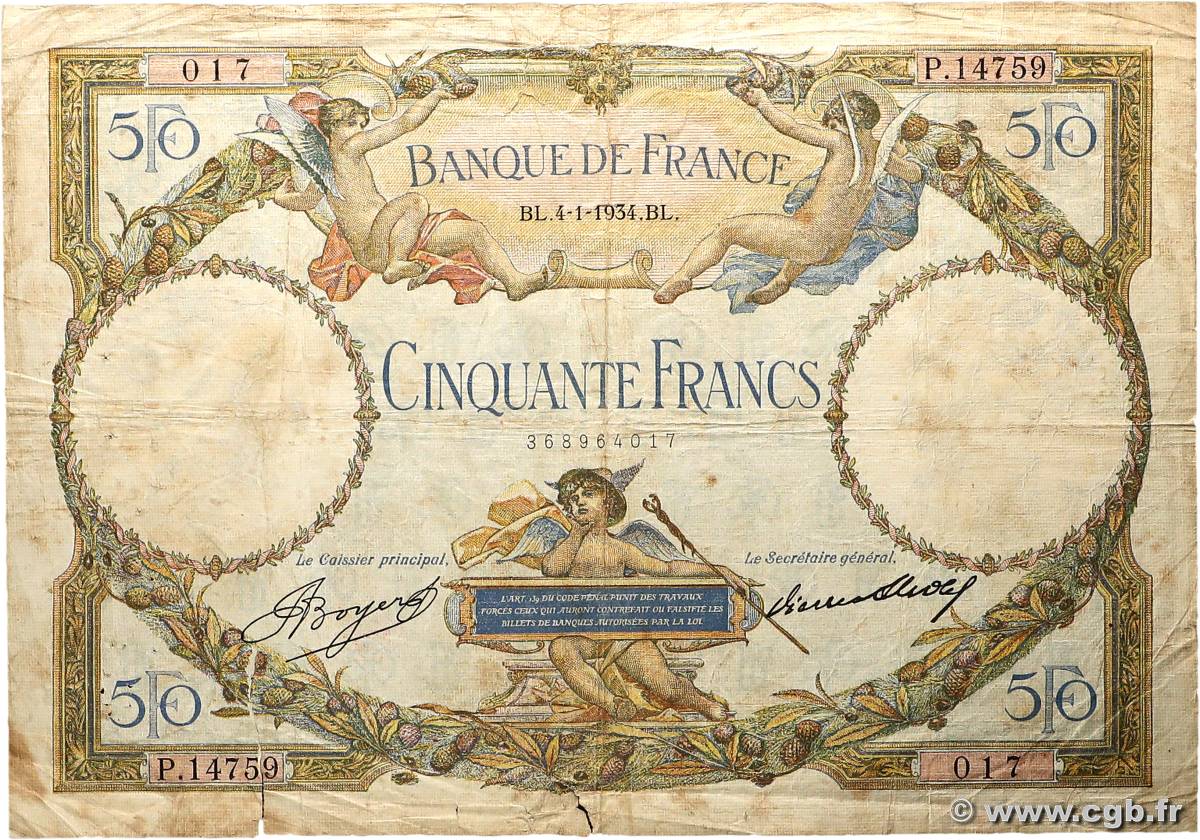 50 Francs LUC OLIVIER MERSON type modifié FRANCE  1934 F.16.05 B