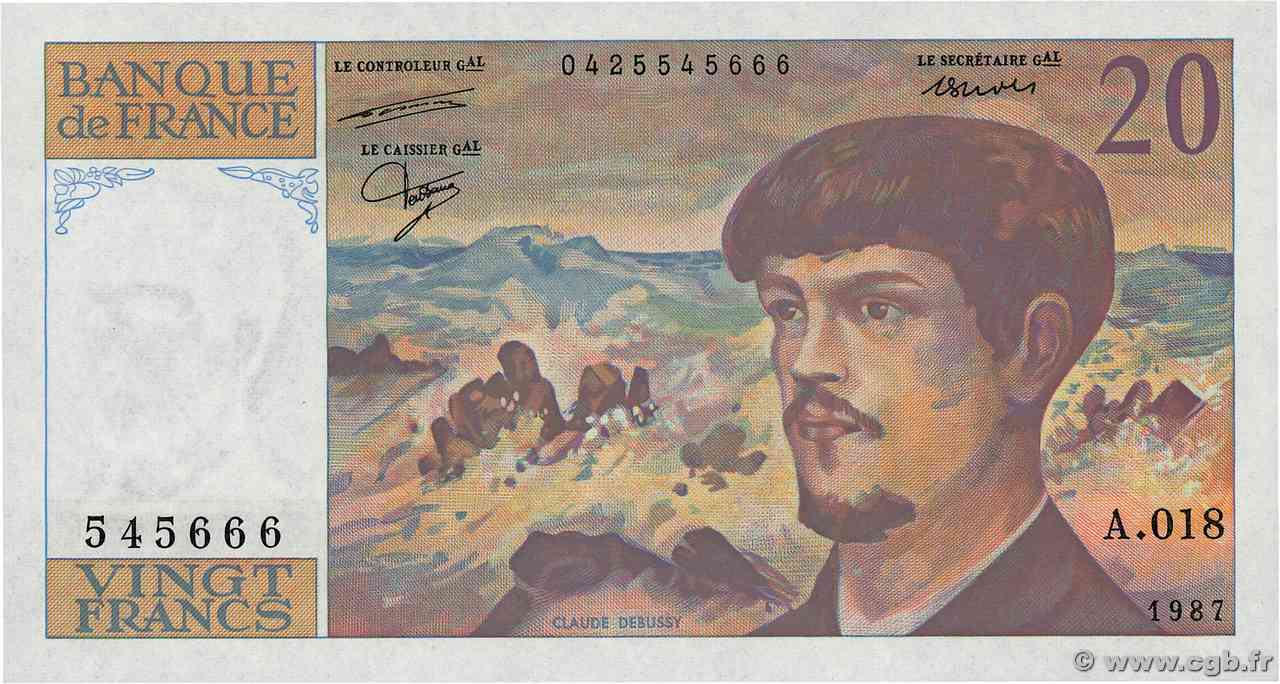 20 Francs DEBUSSY FRANCIA  1987 F.66.08A18 FDC