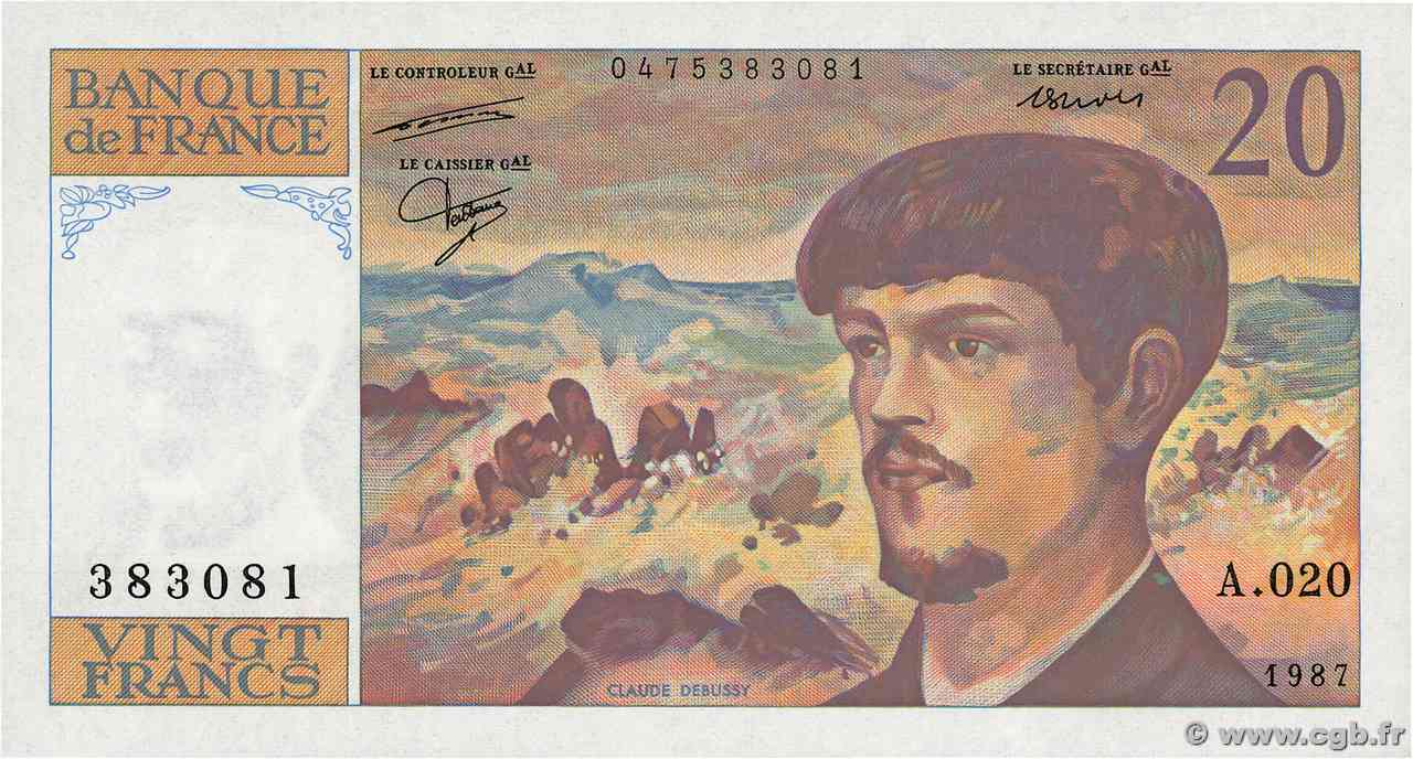 20 Francs DEBUSSY FRANCE  1987 F.66.08A20 UNC-