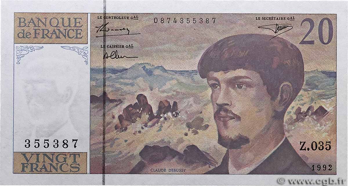 20 Francs DEBUSSY à fil de sécurité FRANCE  1992 F.66bis.03 NEUF