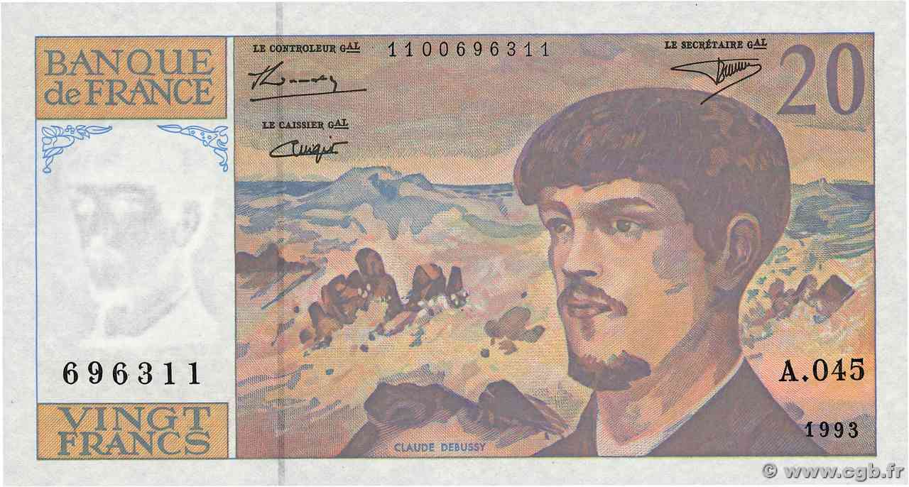 20 Francs DEBUSSY à fil de sécurité FRANCE  1993 F.66bis.05A45 UNC
