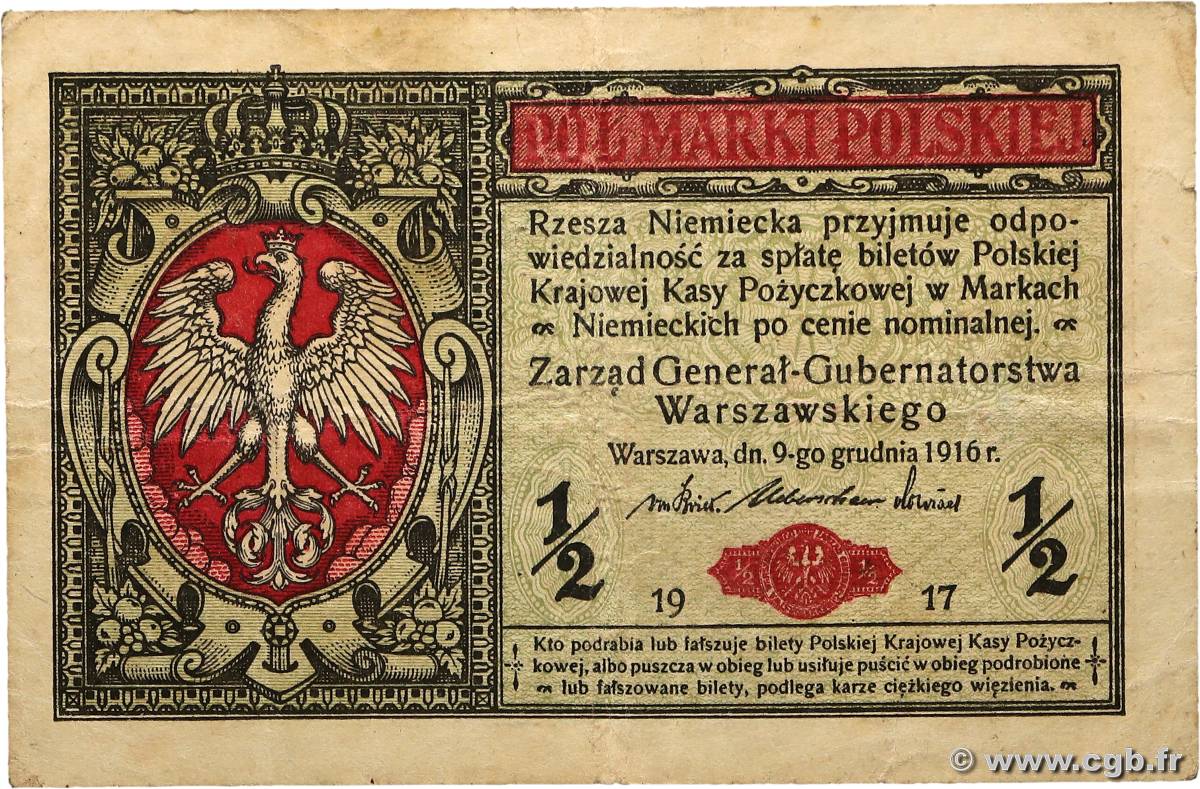 1/2 Marki POLOGNE  1917 P.007 TB