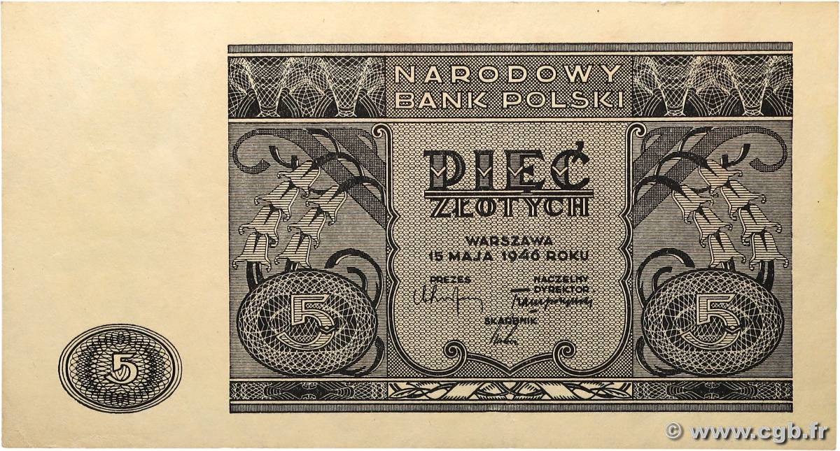 5 Zlotych POLOGNE  1946 P.125 SUP