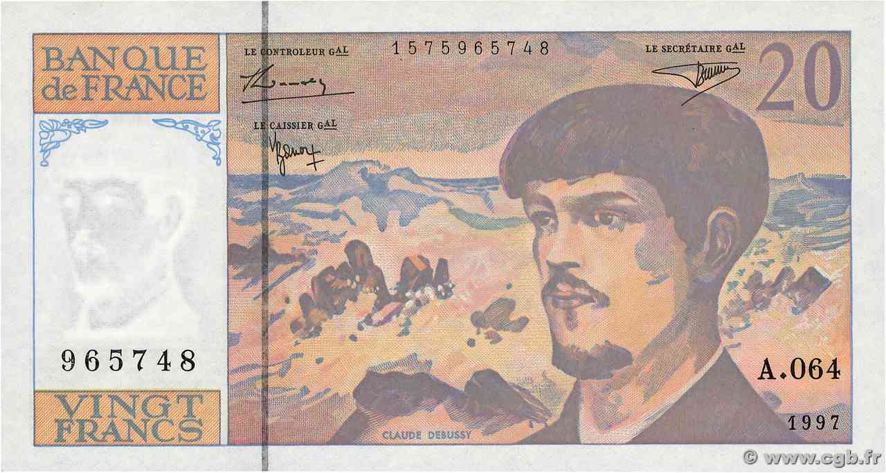 20 Francs DEBUSSY Modifié FRANCIA  1997 F.66ter.02-64 q.FDC