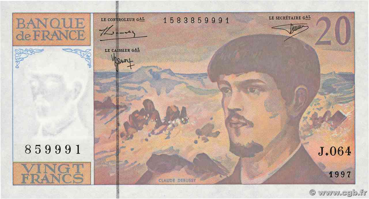 20 Francs DEBUSSY Modifié FRANCIA  1997 F.66ter.02-64 FDC
