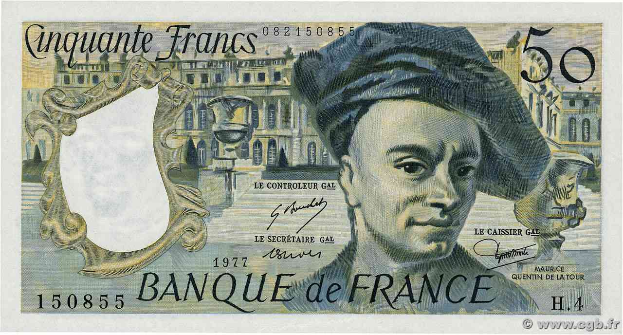50 Francs QUENTIN DE LA TOUR FRANCIA  1977 F.67.02 FDC