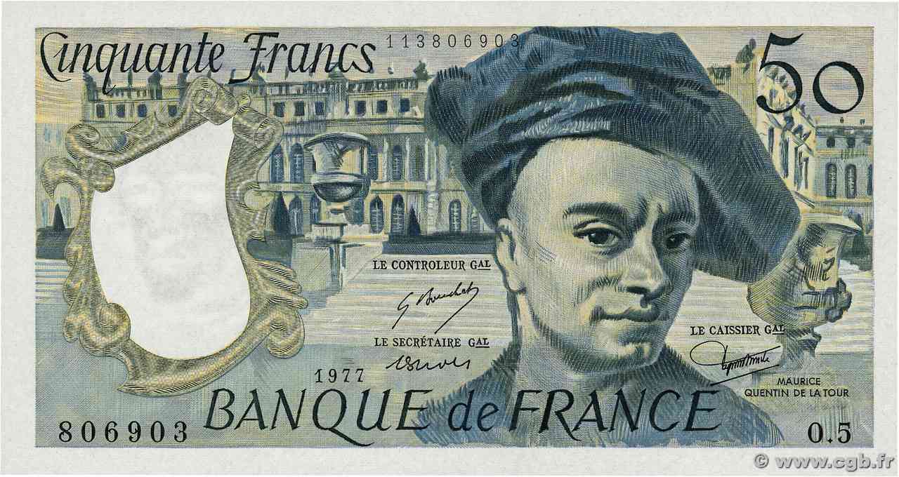 50 Francs QUENTIN DE LA TOUR FRANCIA  1977 F.67.02 FDC