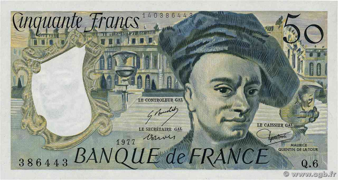 50 Francs QUENTIN DE LA TOUR FRANCIA  1977 F.67.02 FDC