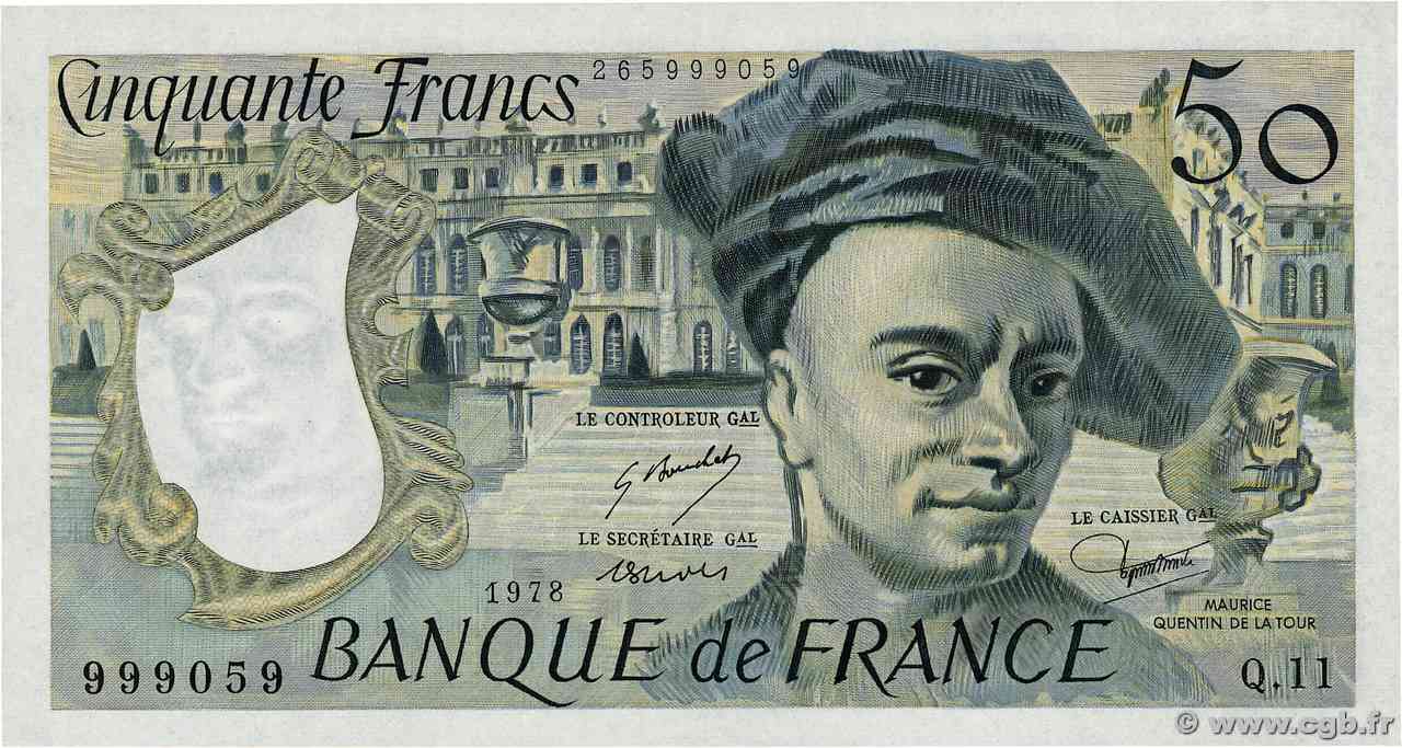 50 Francs QUENTIN DE LA TOUR FRANCIA  1978 F.67.03 q.FDC