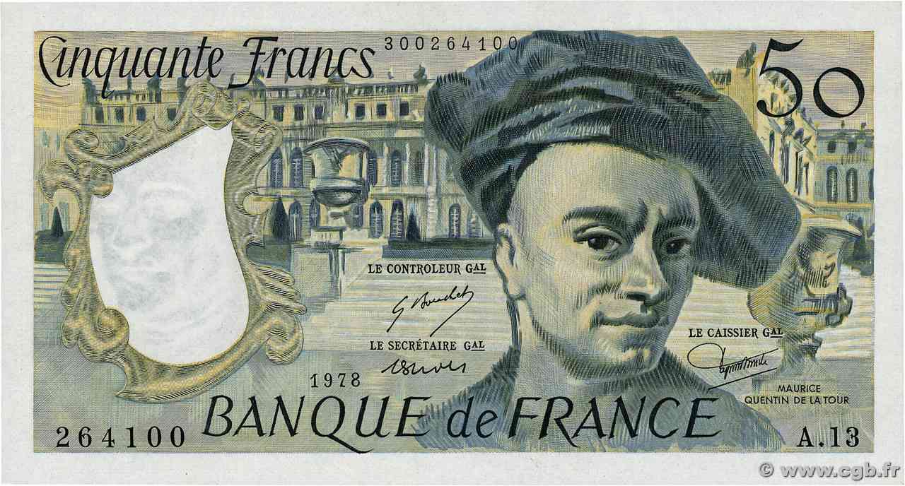 50 Francs QUENTIN DE LA TOUR FRANCIA  1978 F.67.03 FDC