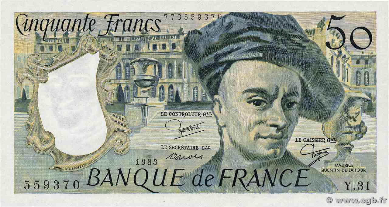 50 Francs QUENTIN DE LA TOUR FRANCIA  1983 F.67.09 FDC