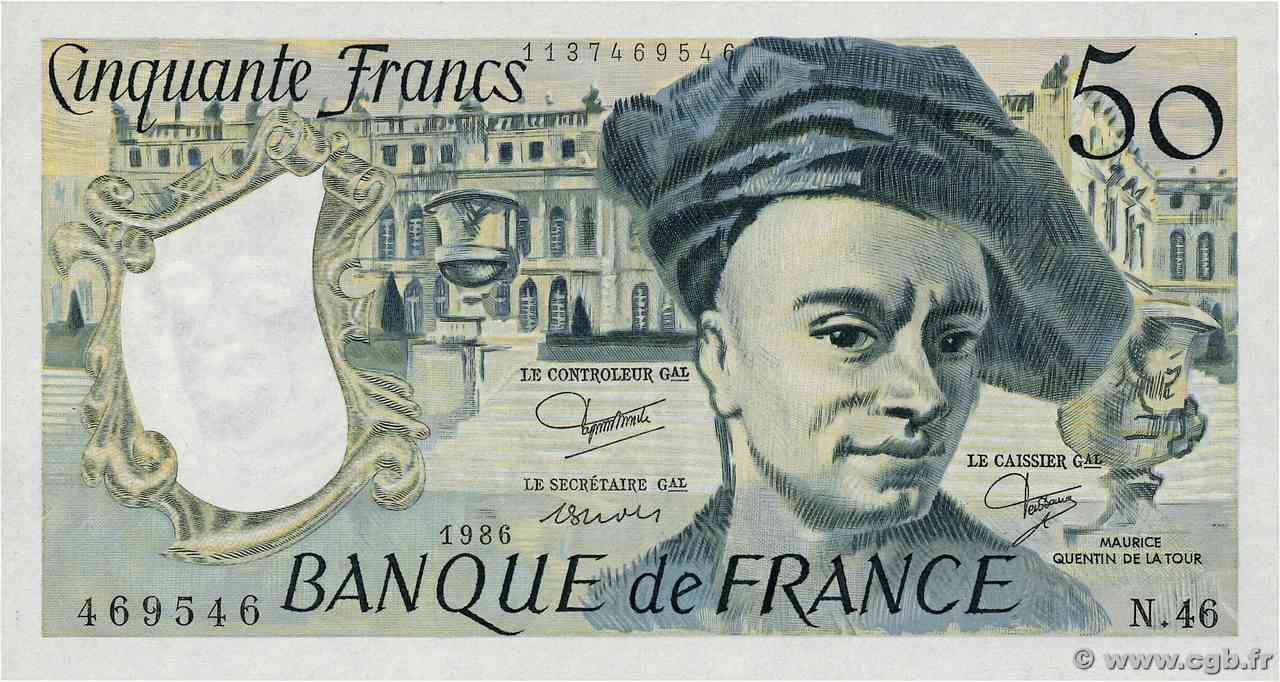 50 Francs QUENTIN DE LA TOUR FRANCIA  1986 F.67.12 FDC