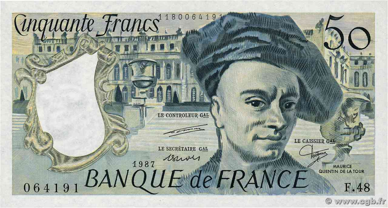50 Francs QUENTIN DE LA TOUR FRANCIA  1987 F.67.13 FDC