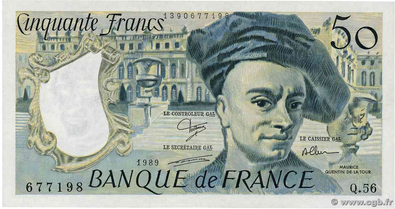 50 Francs QUENTIN DE LA TOUR FRANCIA  1989 F.67.15 FDC