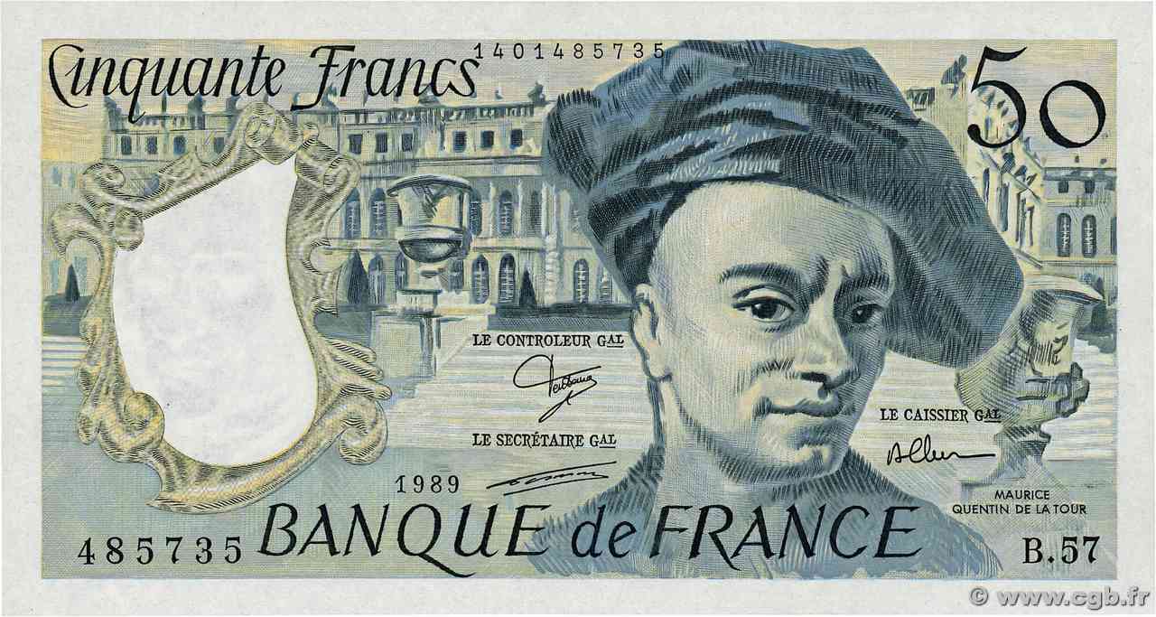 50 Francs QUENTIN DE LA TOUR FRANCIA  1989 F.67.15 FDC