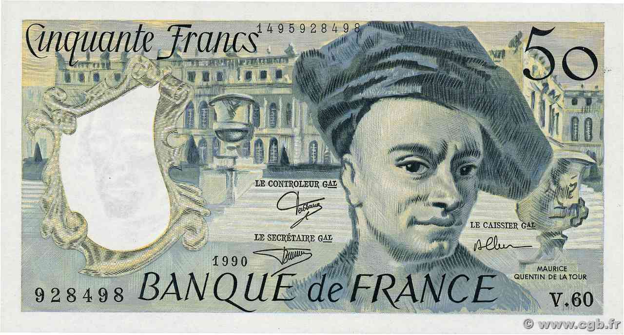 50 Francs QUENTIN DE LA TOUR FRANCIA  1990 F.67.16 FDC