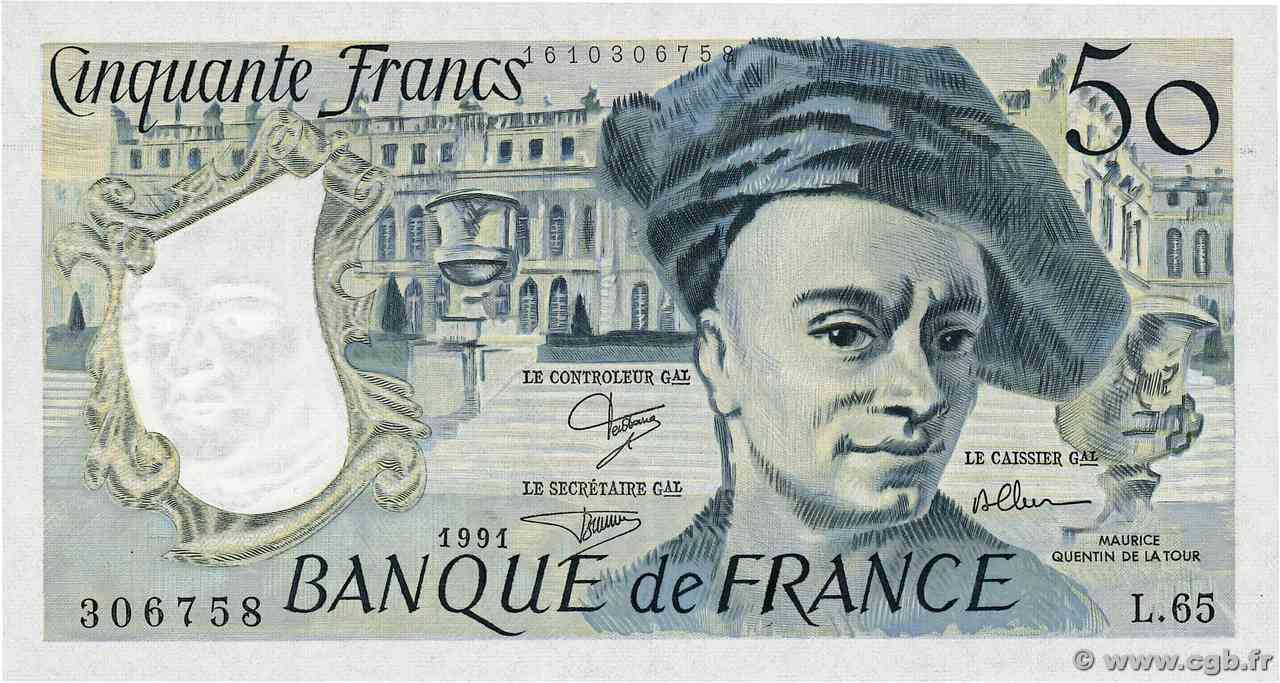 50 Francs QUENTIN DE LA TOUR FRANCIA  1991 F.67.17 FDC