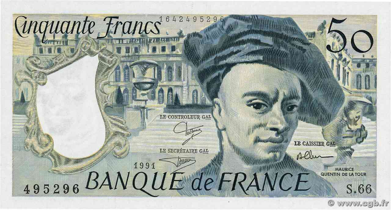 50 Francs QUENTIN DE LA TOUR FRANCIA  1991 F.67.17 FDC