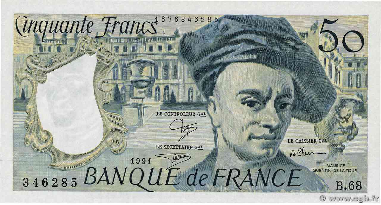 50 Francs QUENTIN DE LA TOUR FRANCIA  1991 F.67.17 q.FDC