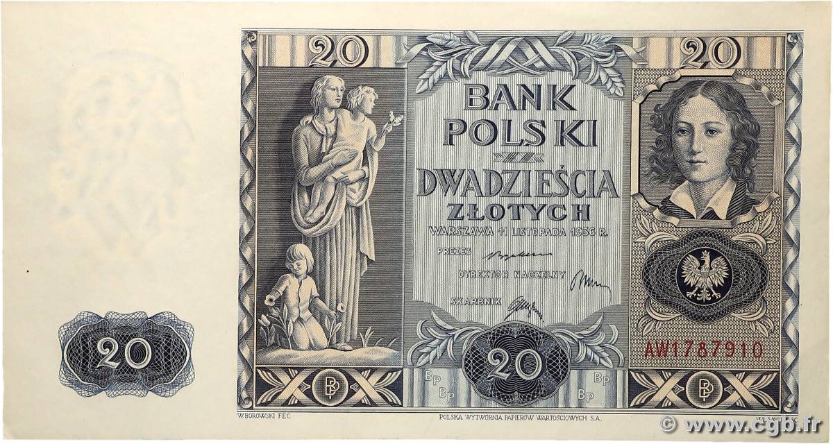20 Zlotych POLOGNE  1936 P.077 SUP+
