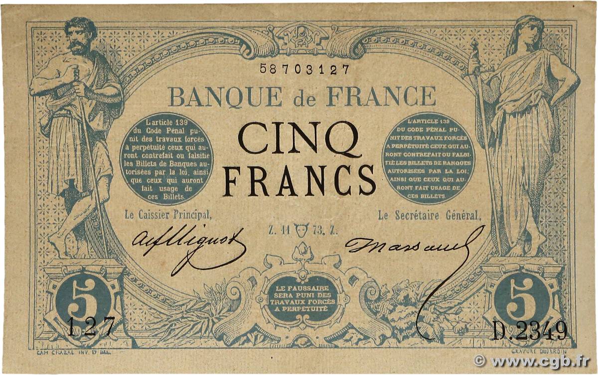 5 Francs NOIR FRANCE  1873 F.01.17 SUP