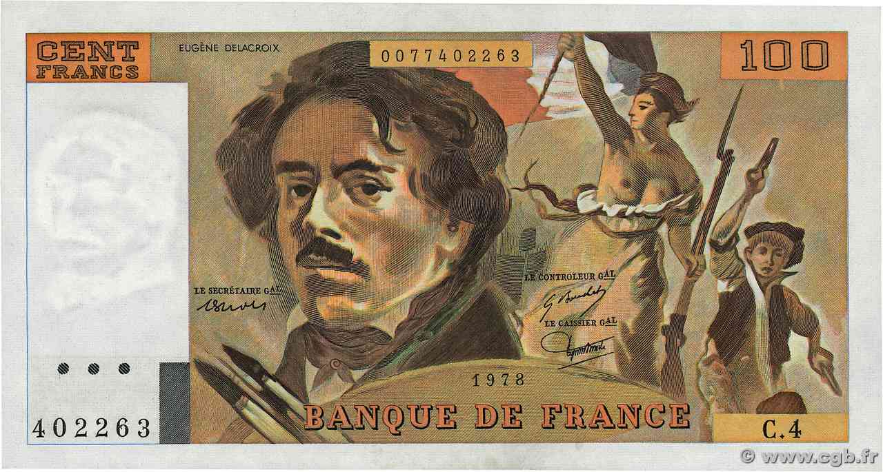 100 Francs DELACROIX modifié FRANCIA  1978 F.69.01c q.FDC