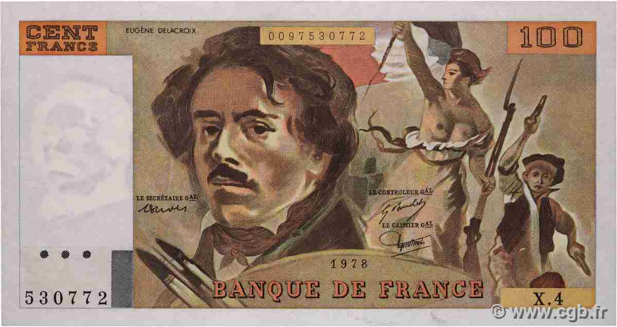 100 Francs DELACROIX modifié FRANKREICH  1978 F.69.01c VZ