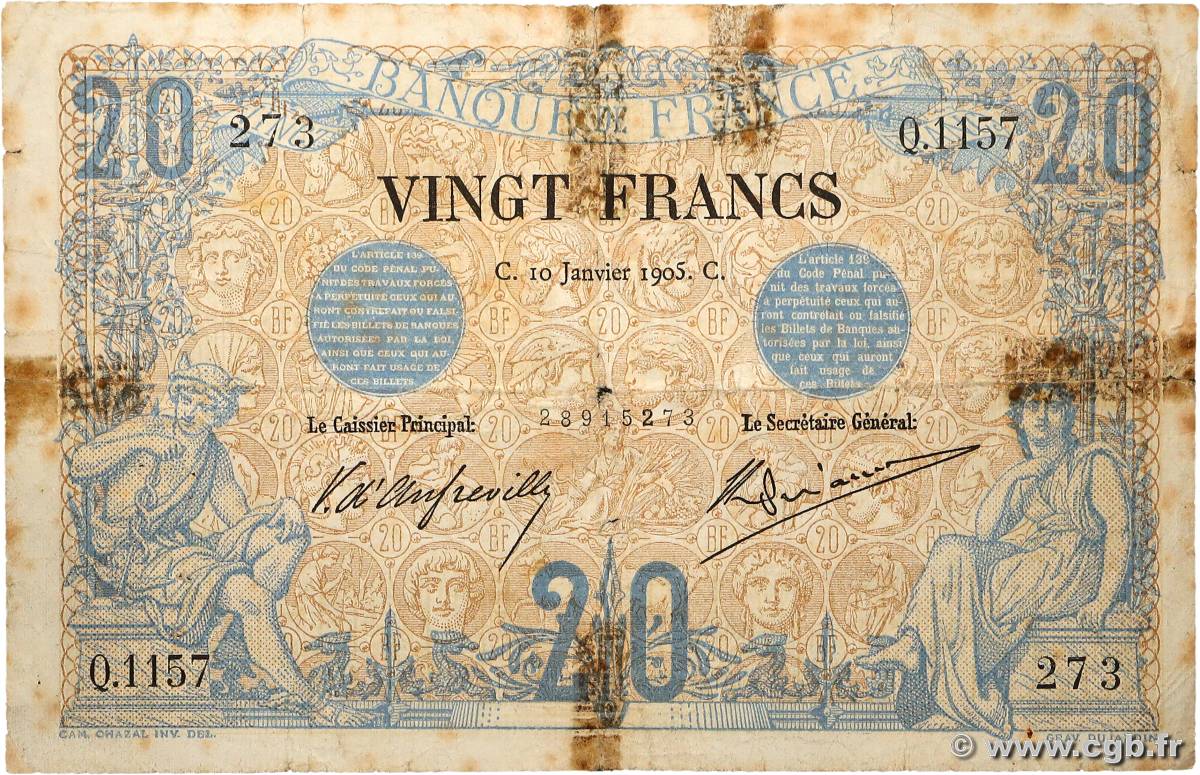 20 Francs NOIR FRANCIA  1905 F.09.04 RC