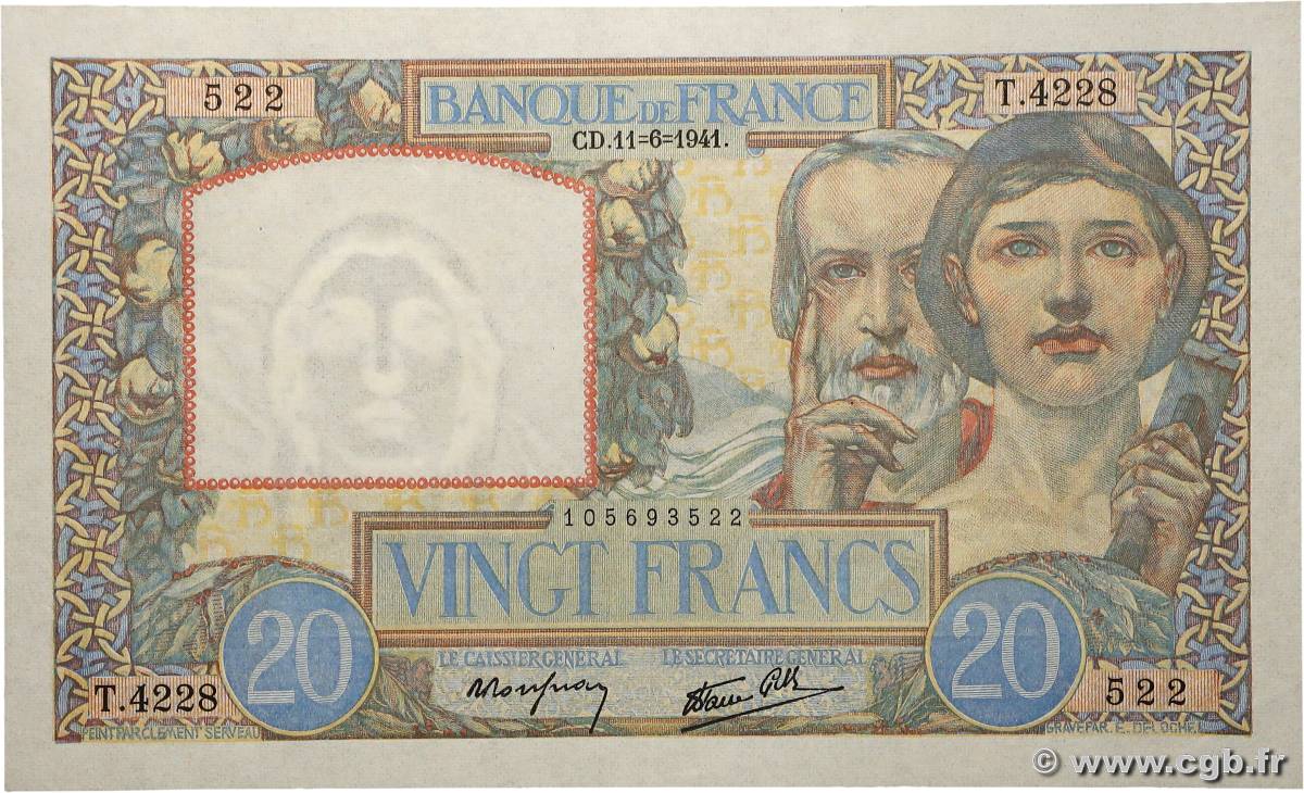 20 Francs TRAVAIL ET SCIENCE FRANCIA  1941 F.12.15 SC+