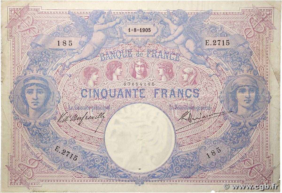 50 Francs BLEU ET ROSE FRANCE  1905 F.14.17 TB