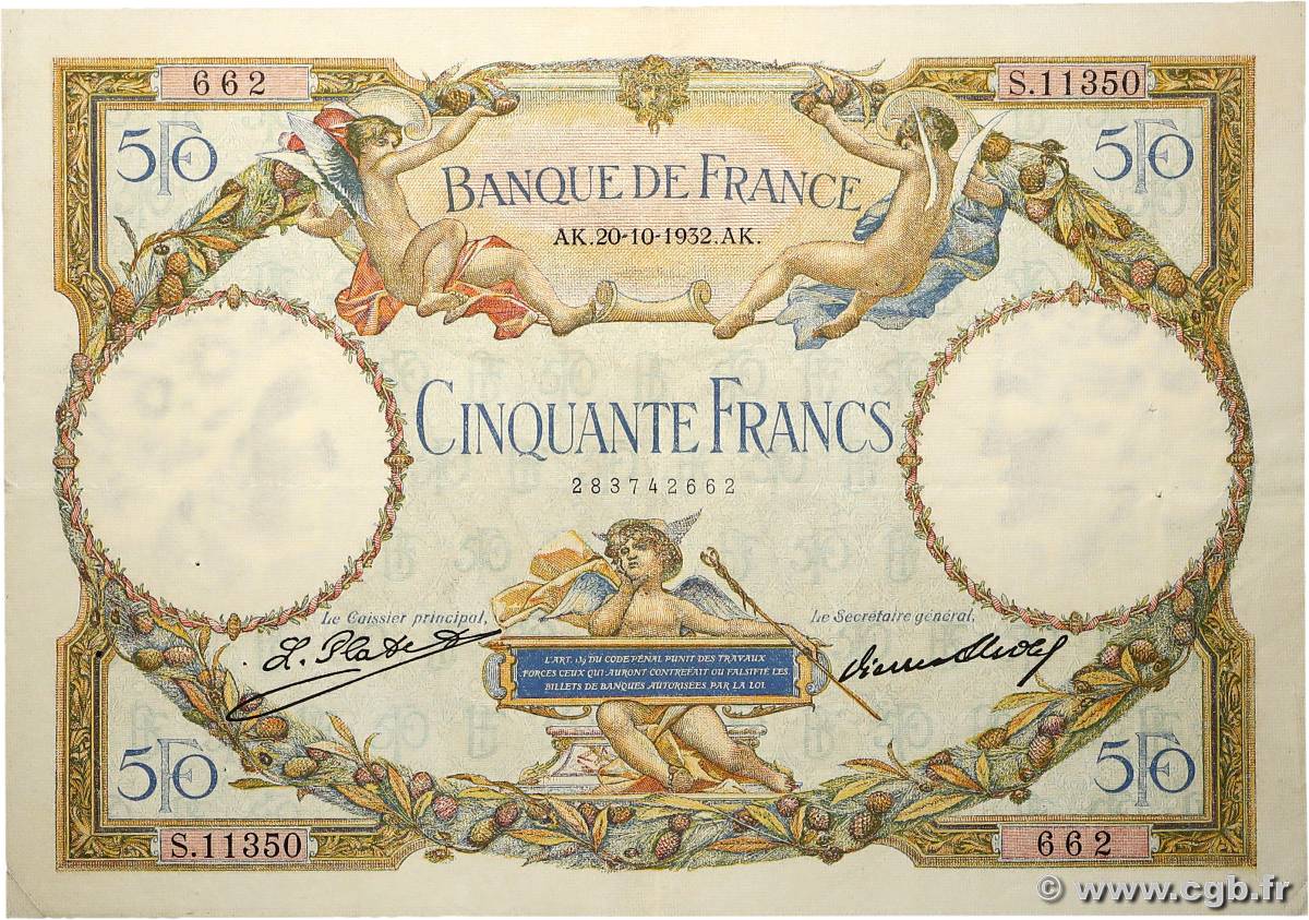 50 Francs LUC OLIVIER MERSON type modifié FRANKREICH  1932 F.16.03 SS