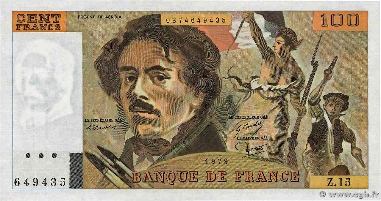 100 Francs DELACROIX modifié FRANCIA  1979 F.69.02c FDC
