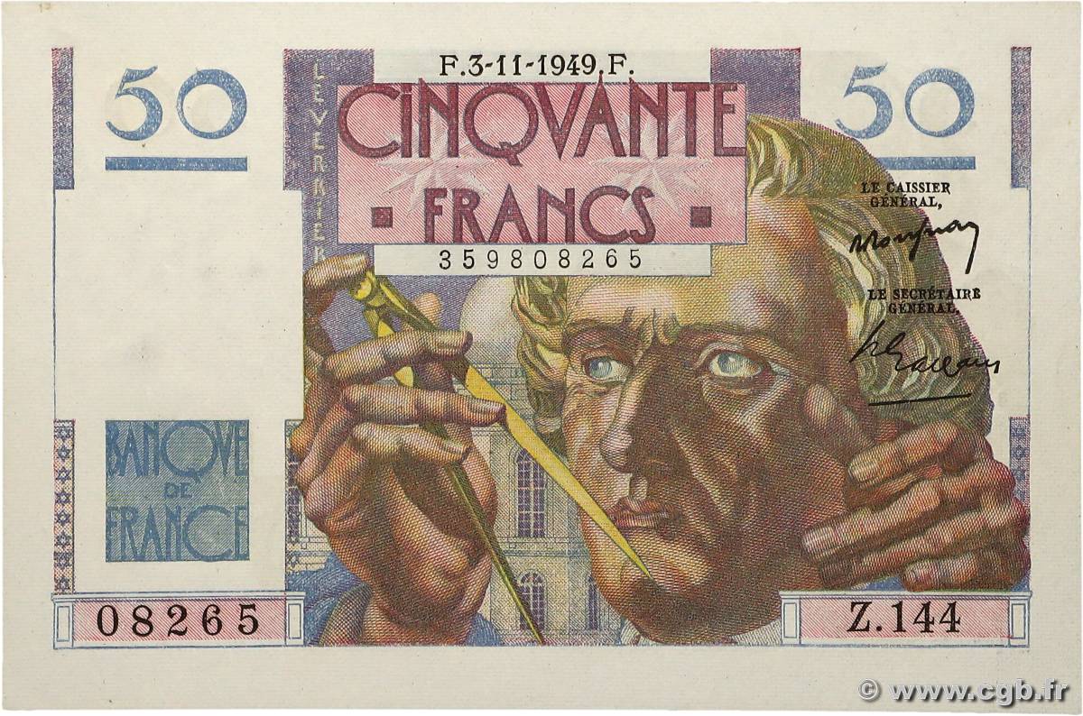 50 Francs LE VERRIER FRANKREICH  1949 F.20.13 fST+