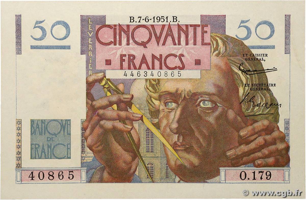 50 Francs LE VERRIER FRANCIA  1951 F.20.18 SC
