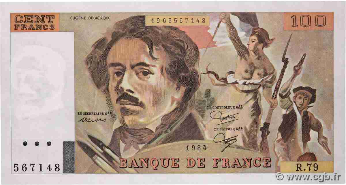 100 Francs DELACROIX modifié FRANCE  1984 F.69.08a NEUF