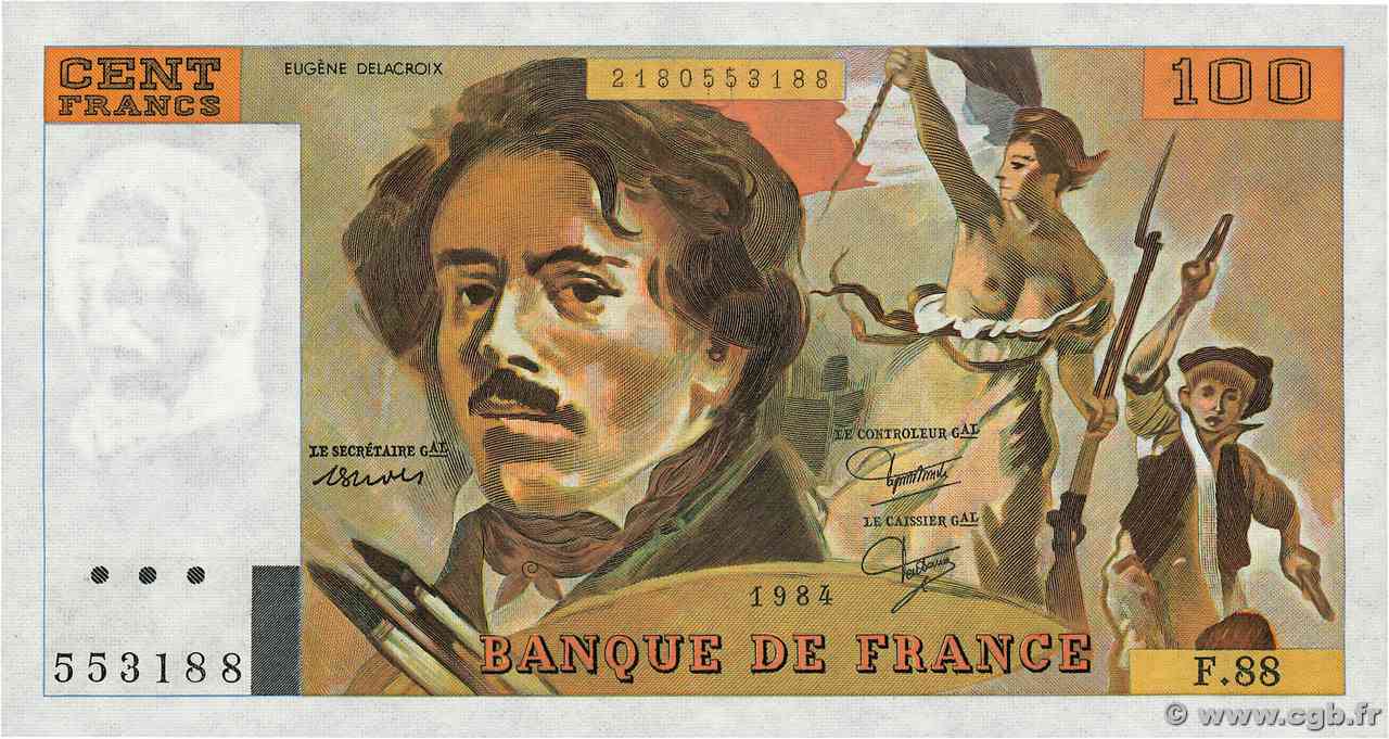 100 Francs DELACROIX modifié FRANCE  1984 F.69.08b pr.NEUF