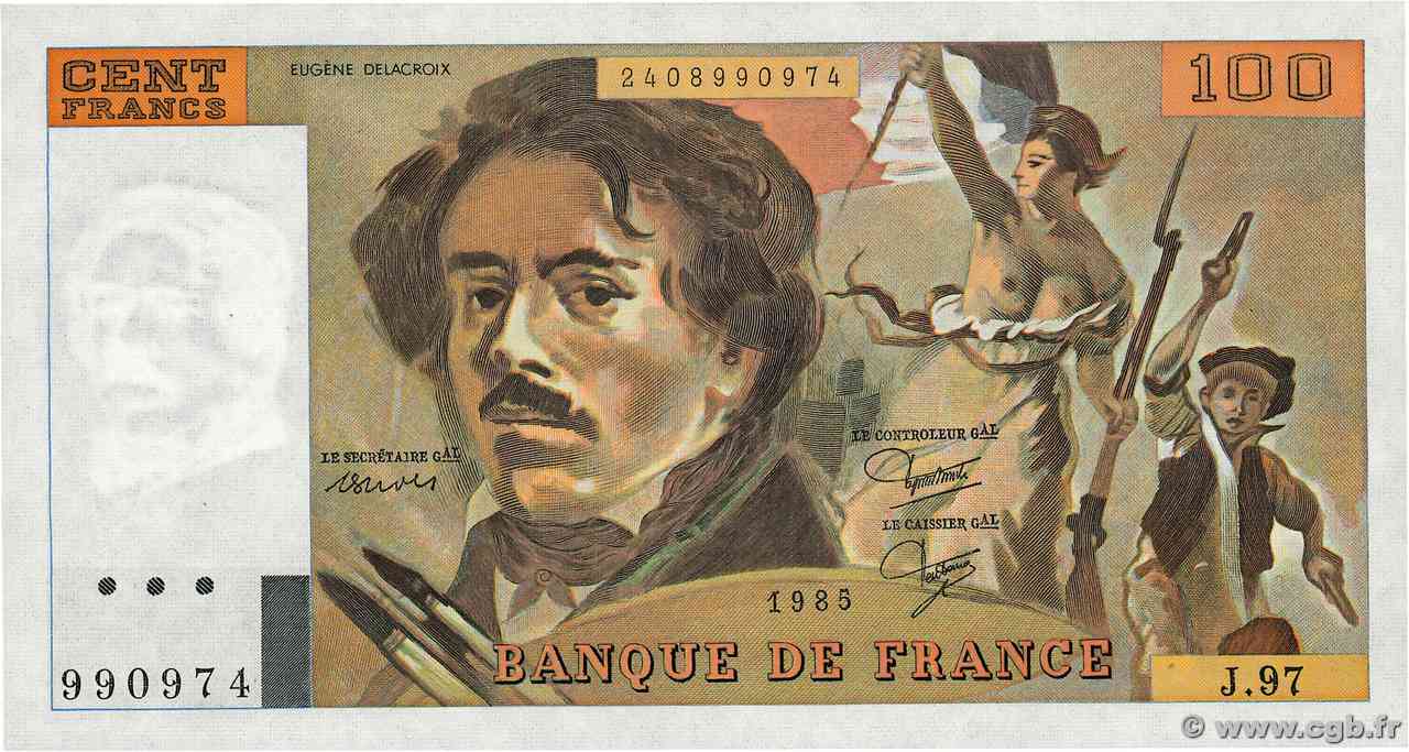 100 Francs DELACROIX modifié FRANCE  1985 F.69.09 pr.NEUF