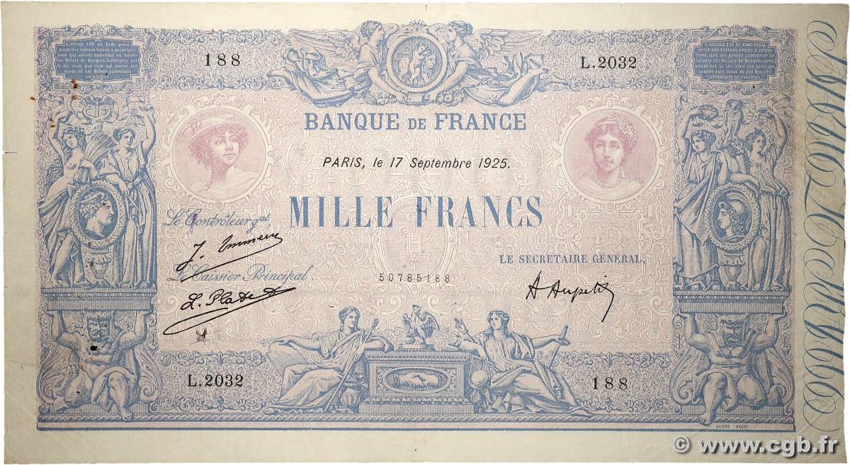 1000 Francs BLEU ET ROSE FRANCIA  1925 F.36.41 BC+