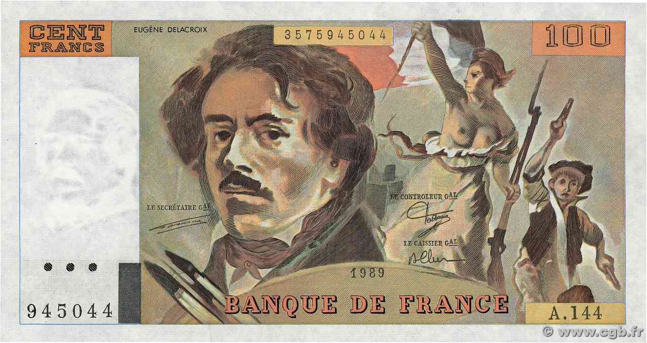 100 Francs DELACROIX modifié FRANCE  1989 F.69.13c NEUF