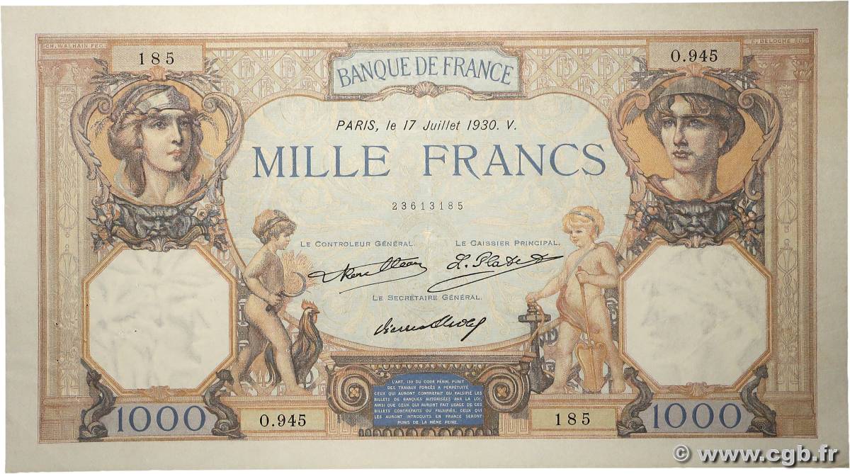 1000 Francs CÉRÈS ET MERCURE FRANCIA  1930 F.37.05 EBC