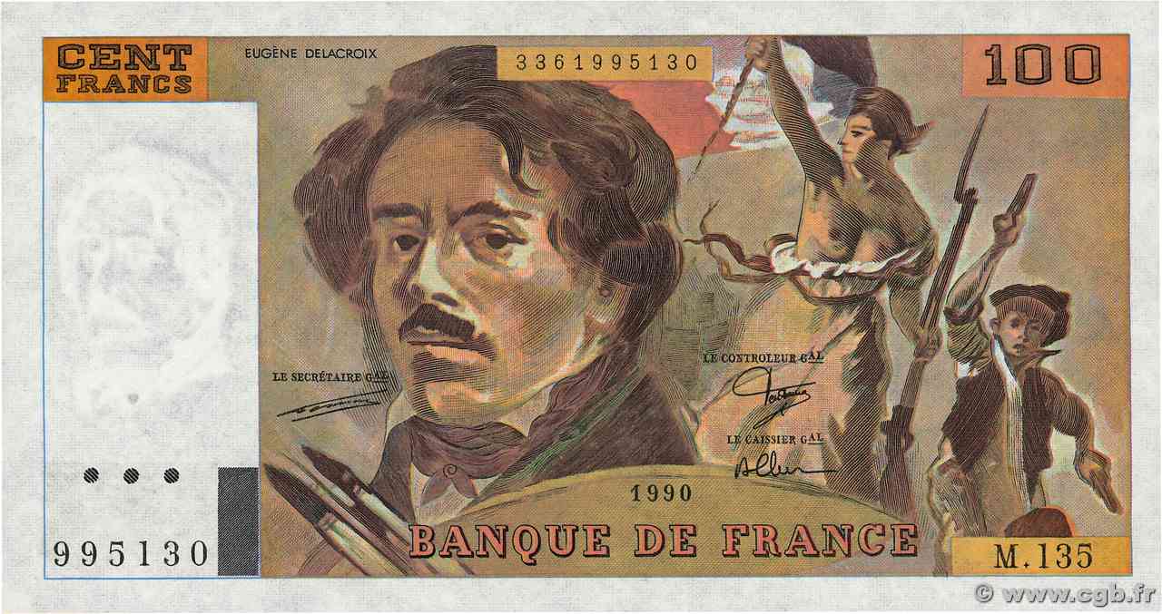 100 Francs DELACROIX imprimé en continu FRANCIA  1990 F.69bis.01a FDC