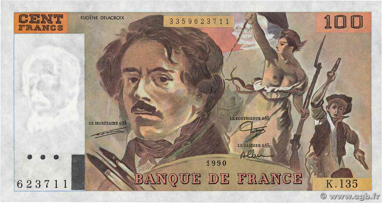 100 Francs DELACROIX imprimé en continu FRANCIA  1990 F.69bis.01a FDC
