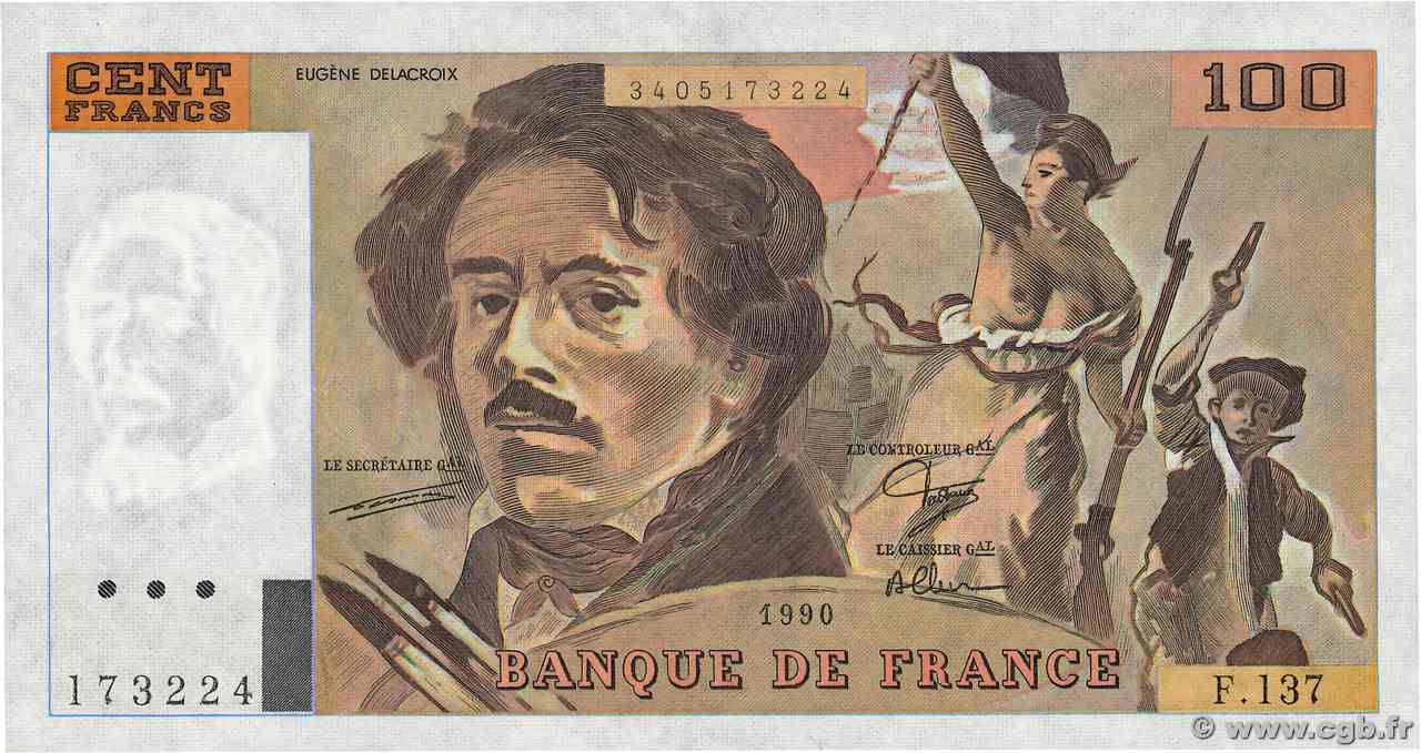 100 Francs DELACROIX imprimé en continu FRANCIA  1990 F.69bis.01a FDC